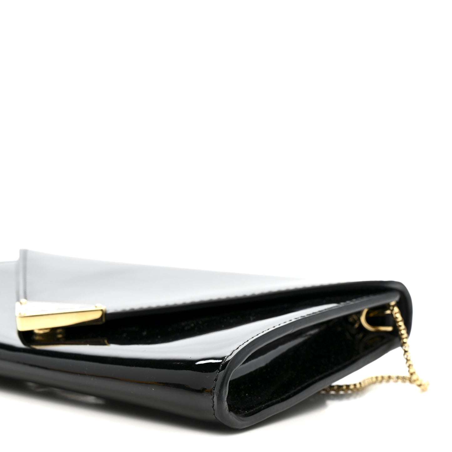 Vernice Metal Triangle Logo Clutch Black