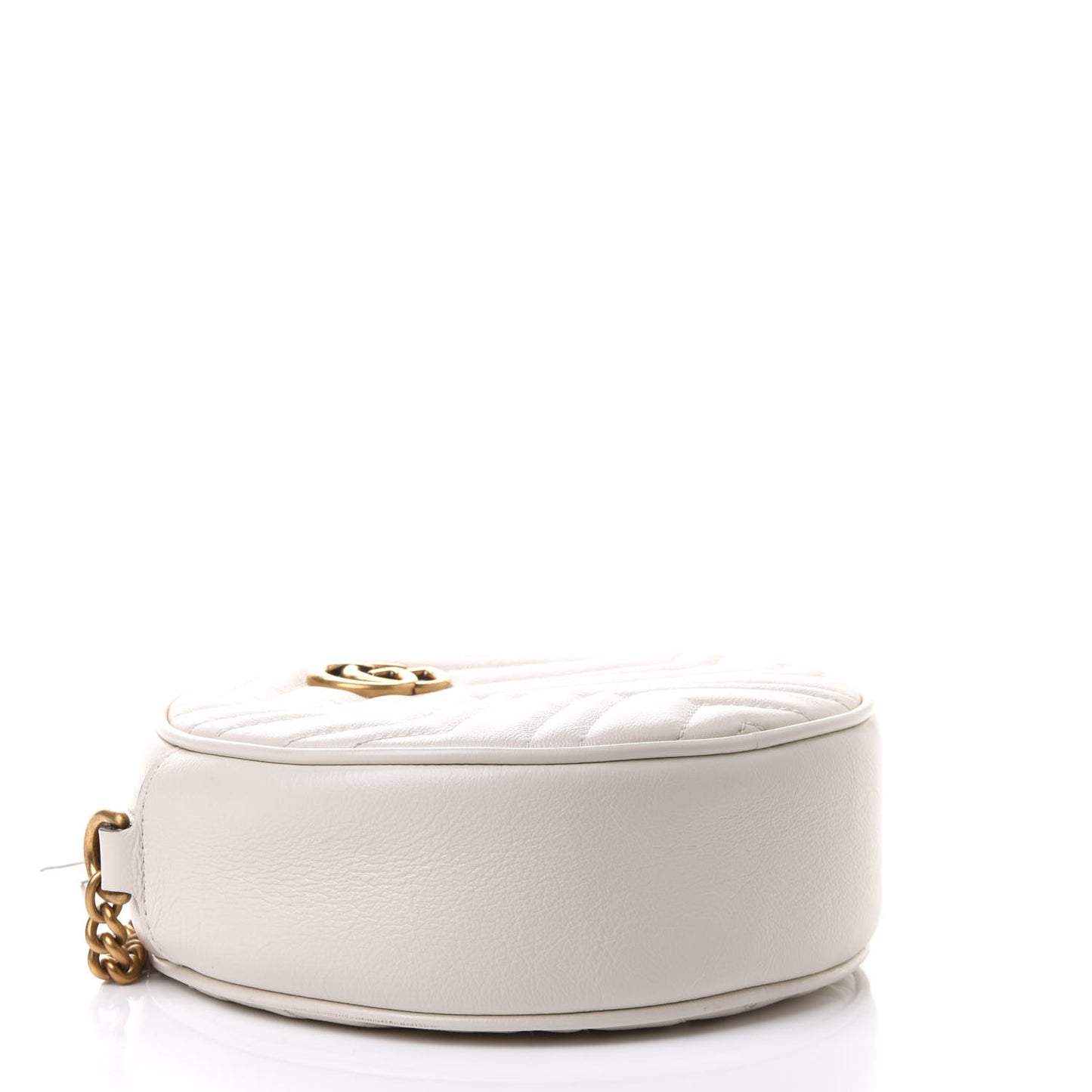 Calfskin Matelasse Mini GG Marmont Round Shoulder Bag White