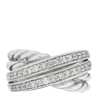 David Yurman Sterling Silver Pave Diamond 11mm Crossover Cable Ring 54 7 1 of 4