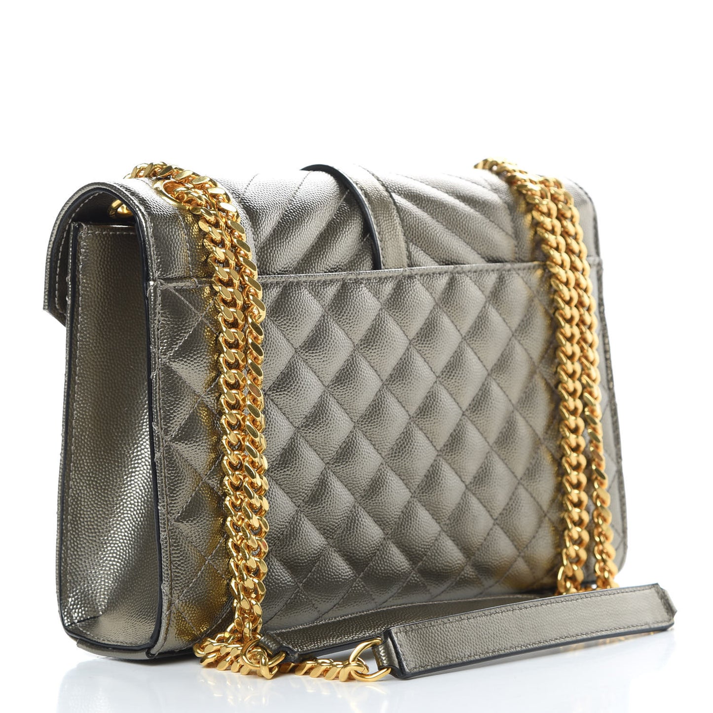 Metallic Grain De Poudre Textured Mixed Matelasse Triquilt Medium Monogram Satchel Piombo