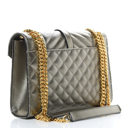 Saint Laurent Metallic Grain De Poudre Textured Mixed Matelasse Triquilt Medium Monogram Satchel Piombo 3 of 10