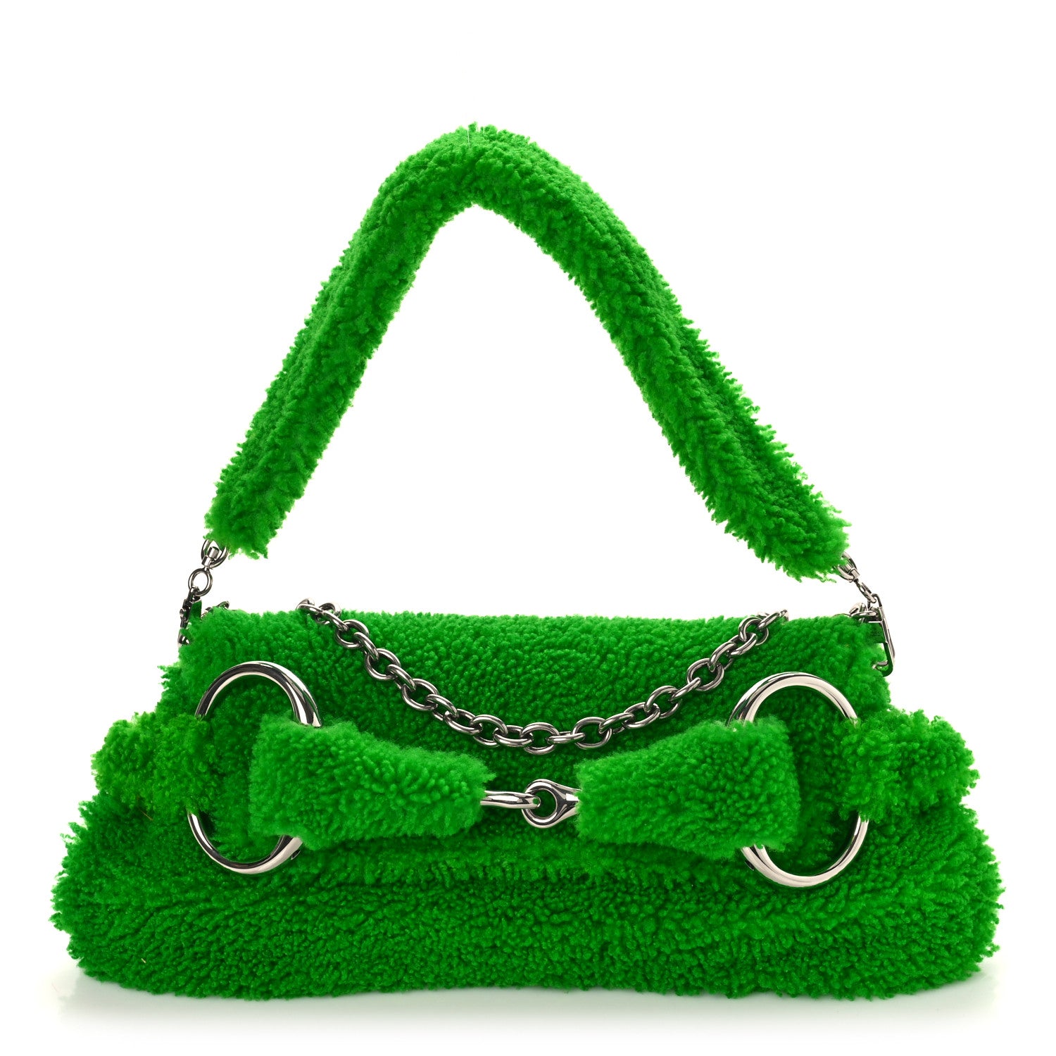 Gucci Merino Wool Medium Maxi Horsebit Chain Shoulder Bag Green 1 of 8