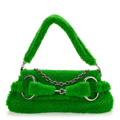 Gucci Merino Wool Medium Maxi Horsebit Chain Shoulder Bag Green 1 of 8