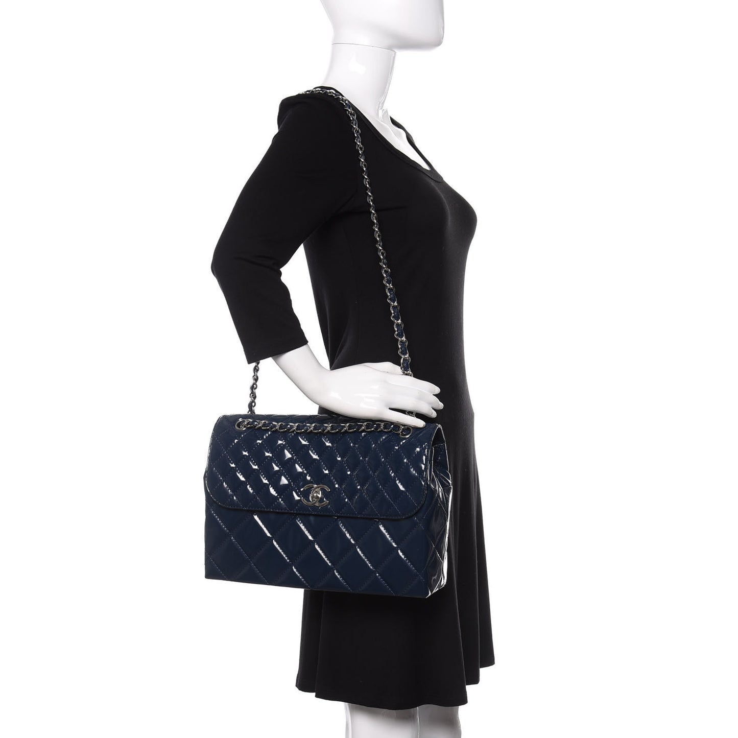 Vinyl Quilted In the Business Flap Bag Navy Blue