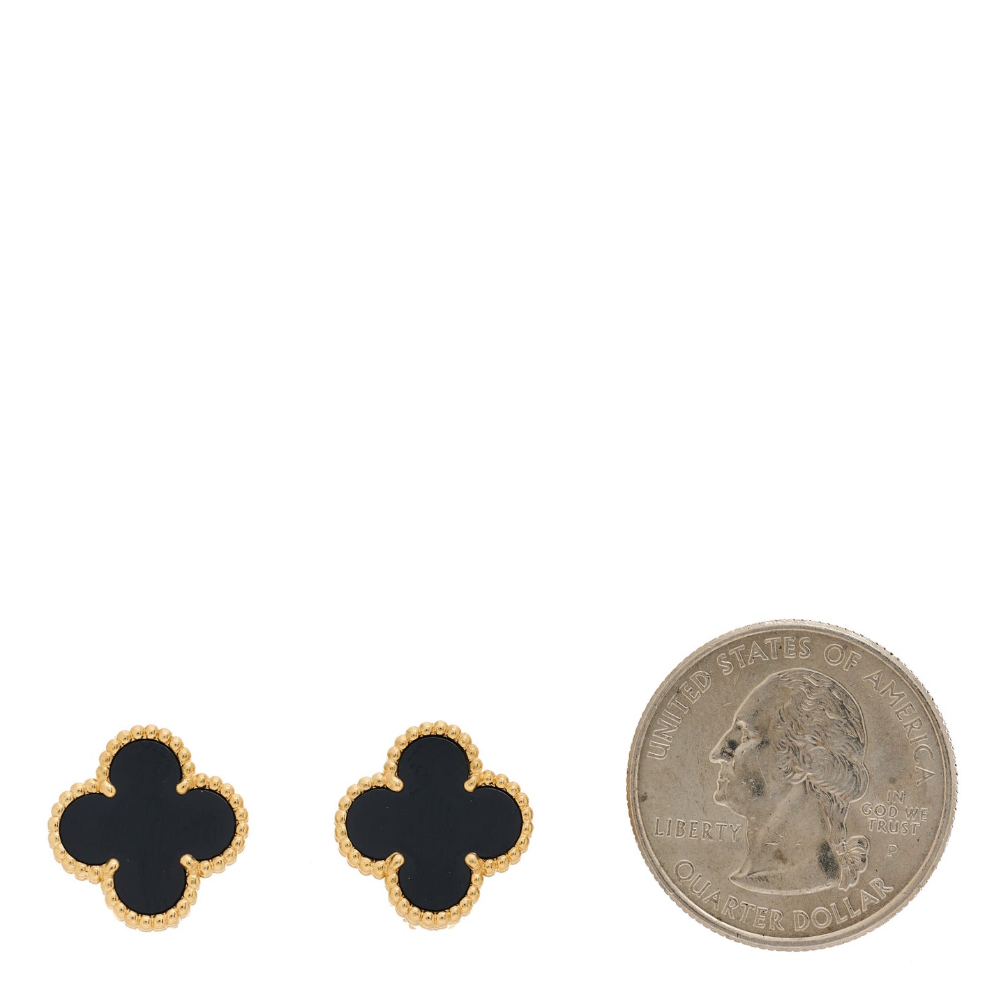 18K Yellow Gold Black Onyx Vintage Alhambra Earrings