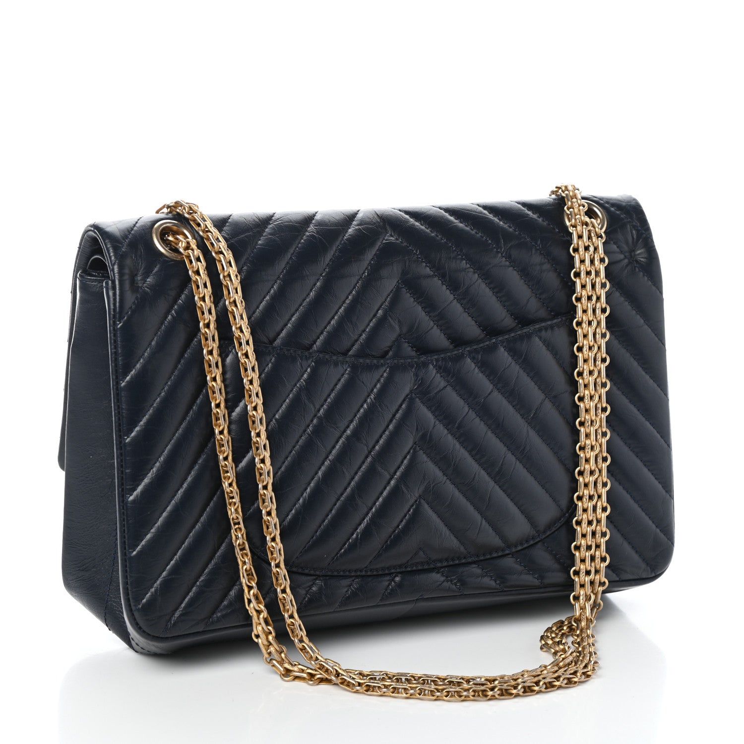 Chanel Aged Calfskin Chevron Quilted 2.55 Reissue 226 Flap Navy Blue 3 of 10