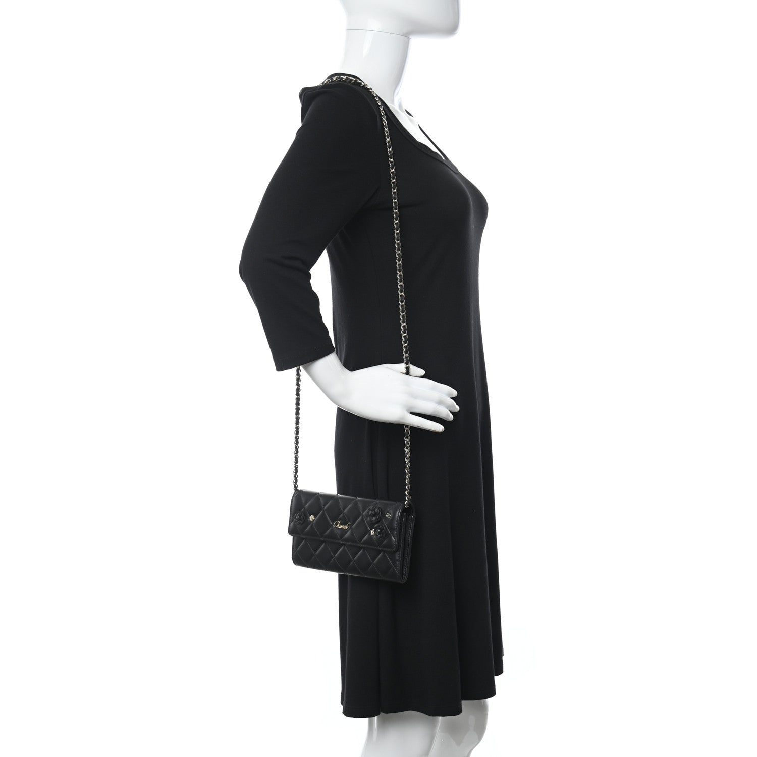 Chanel Lambskin Camellia Wallet on Chain WOC Black 2 of 12