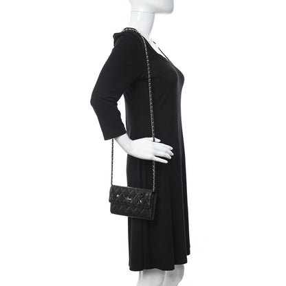 Chanel Lambskin Camellia Wallet on Chain WOC Black 2 of 12