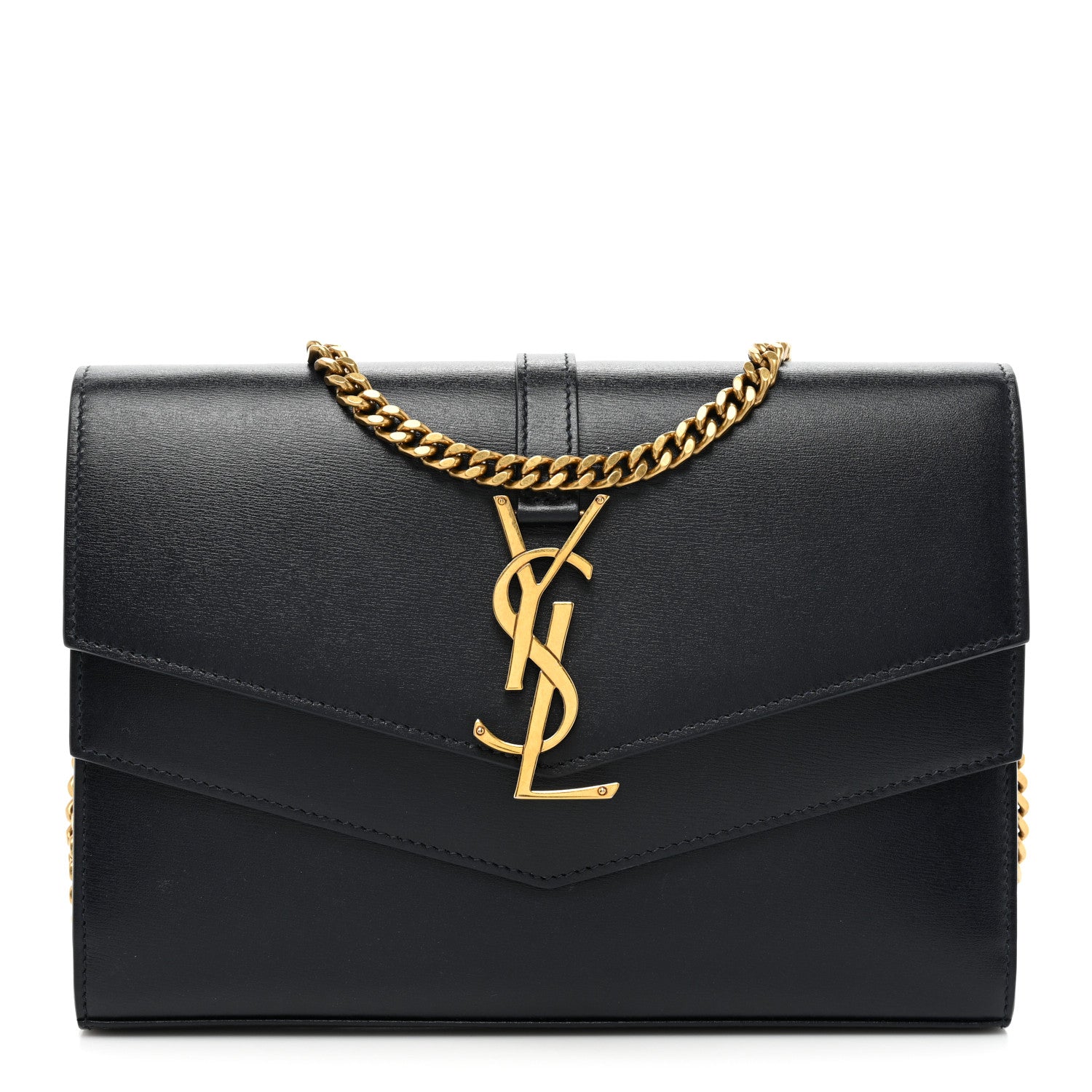 Saint Laurent Smooth Calfskin Monogram Sulpice Chain Wallet Navy 1 of 17