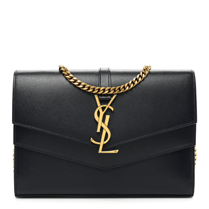 Saint Laurent Smooth Calfskin Monogram Sulpice Chain Wallet Navy 1 of 17