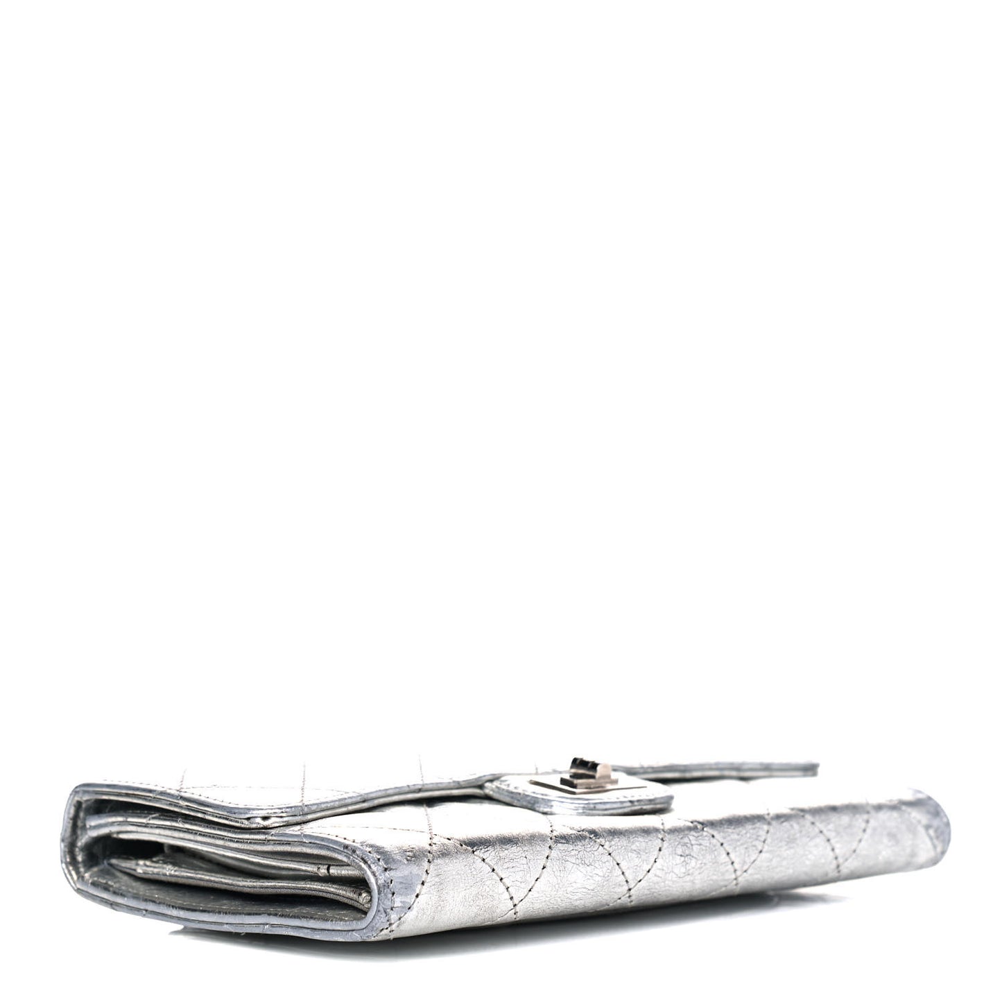 Metallic Aged Calfskin Quilted Reissue Long Flap Wallet Light Silver