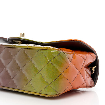 Chanel Shaded Patent Calfskin Quilted Mini Rectangular Flap Green Orange Dark Brown 11 of 11