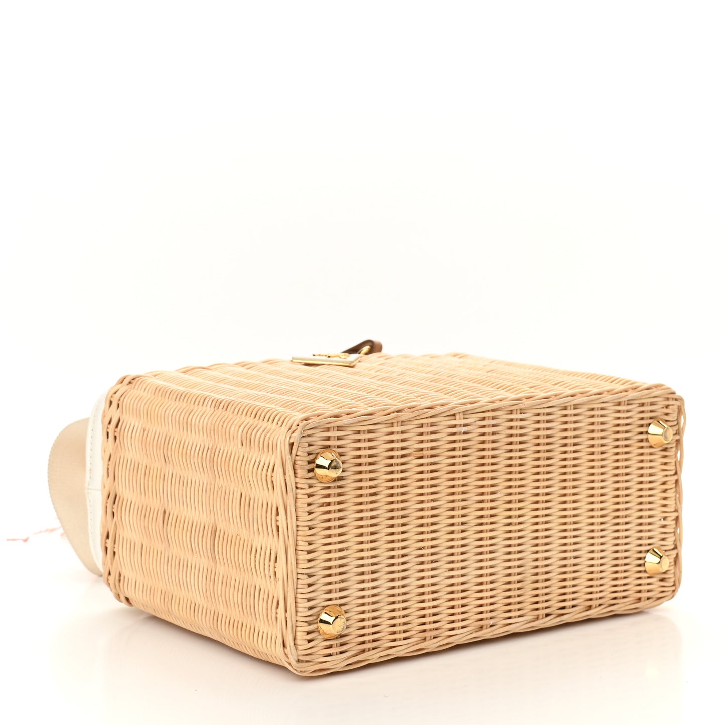 Canvas Wicker Shoulder Bag White Tan
