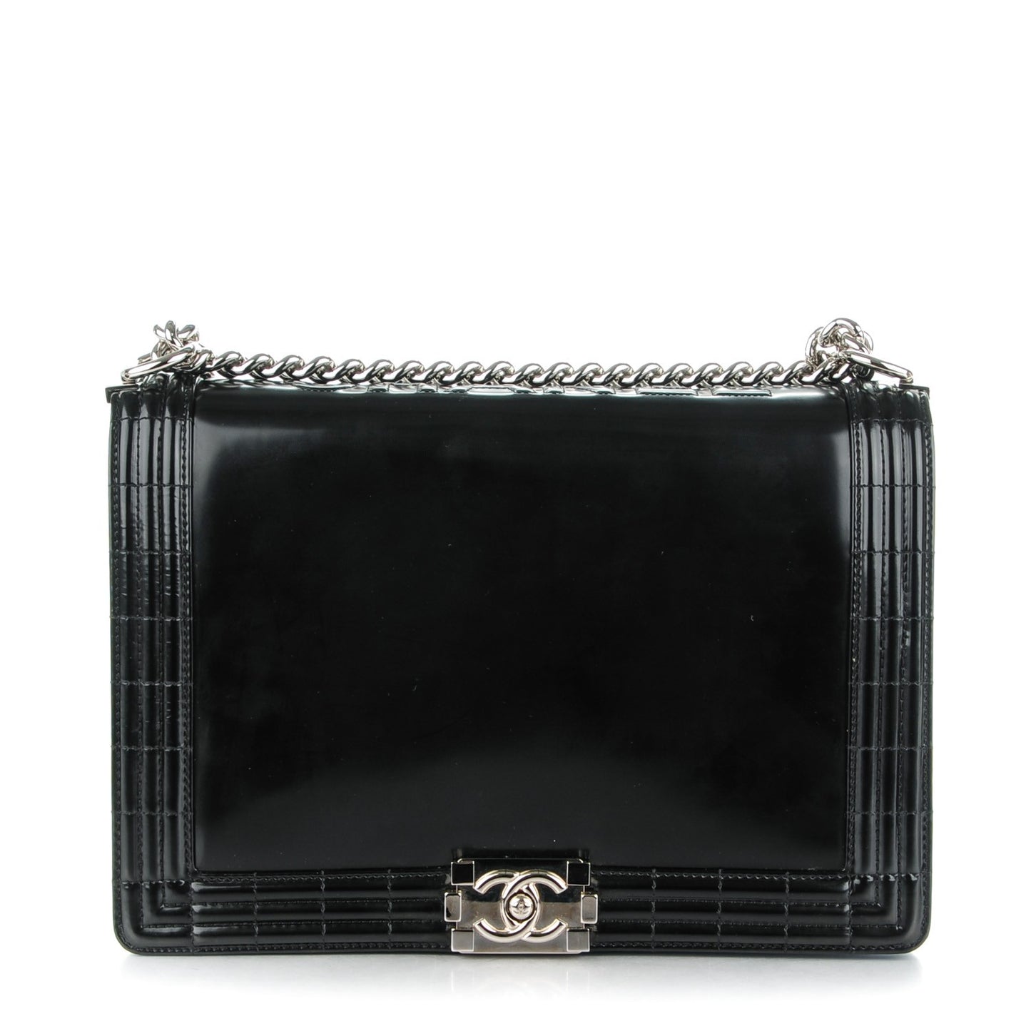 Glazed Calfskin Large Boy Flap Black