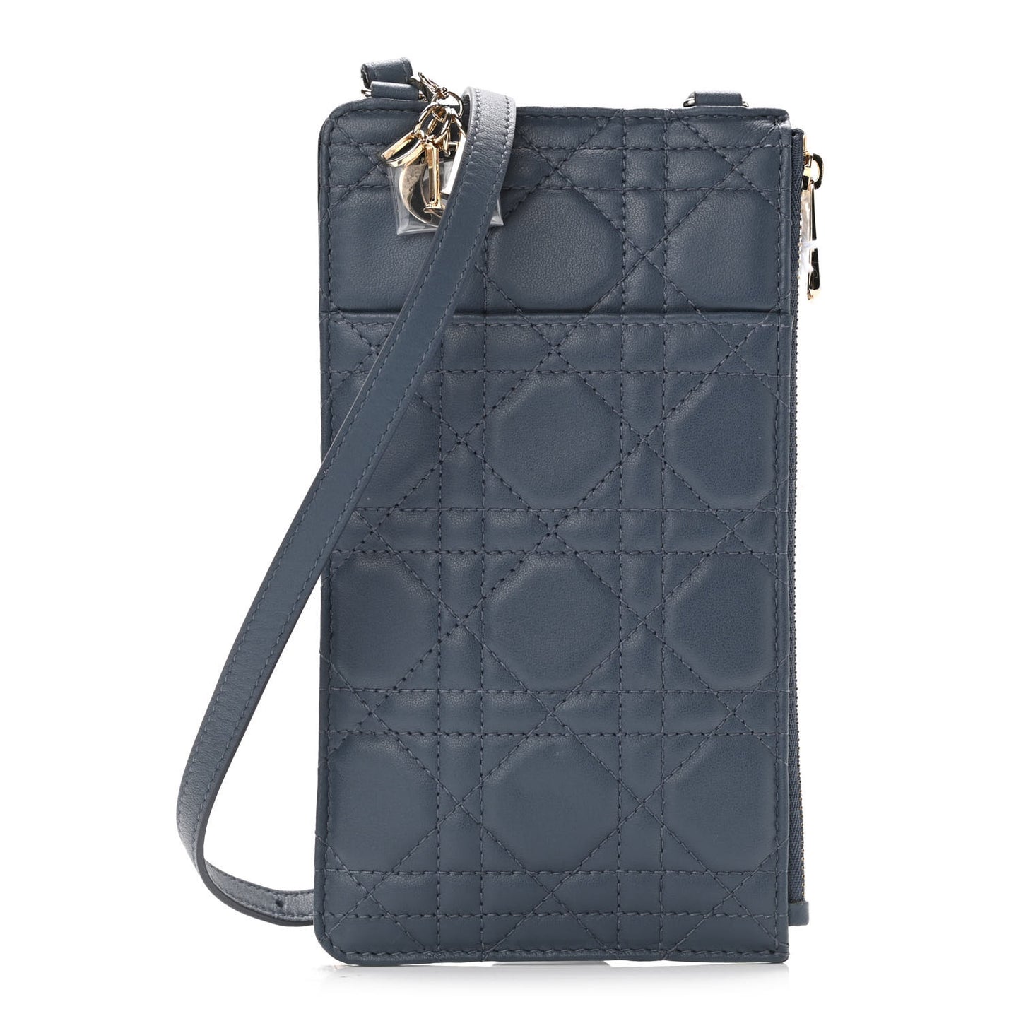 Lambskin Cannage Lady Dior Long Wallet Denim Blue