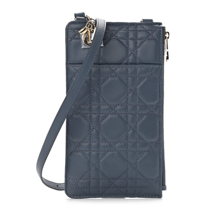 Christian Dior Lambskin Cannage Lady Dior Long Wallet Denim Blue 1 of 9