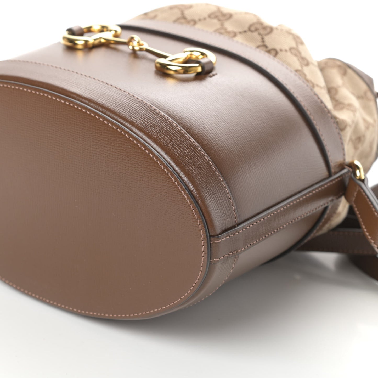 Monogram Textured Calfskin Horsebit 1955 Drawstring Bucket Bag Beige Brown Sugar