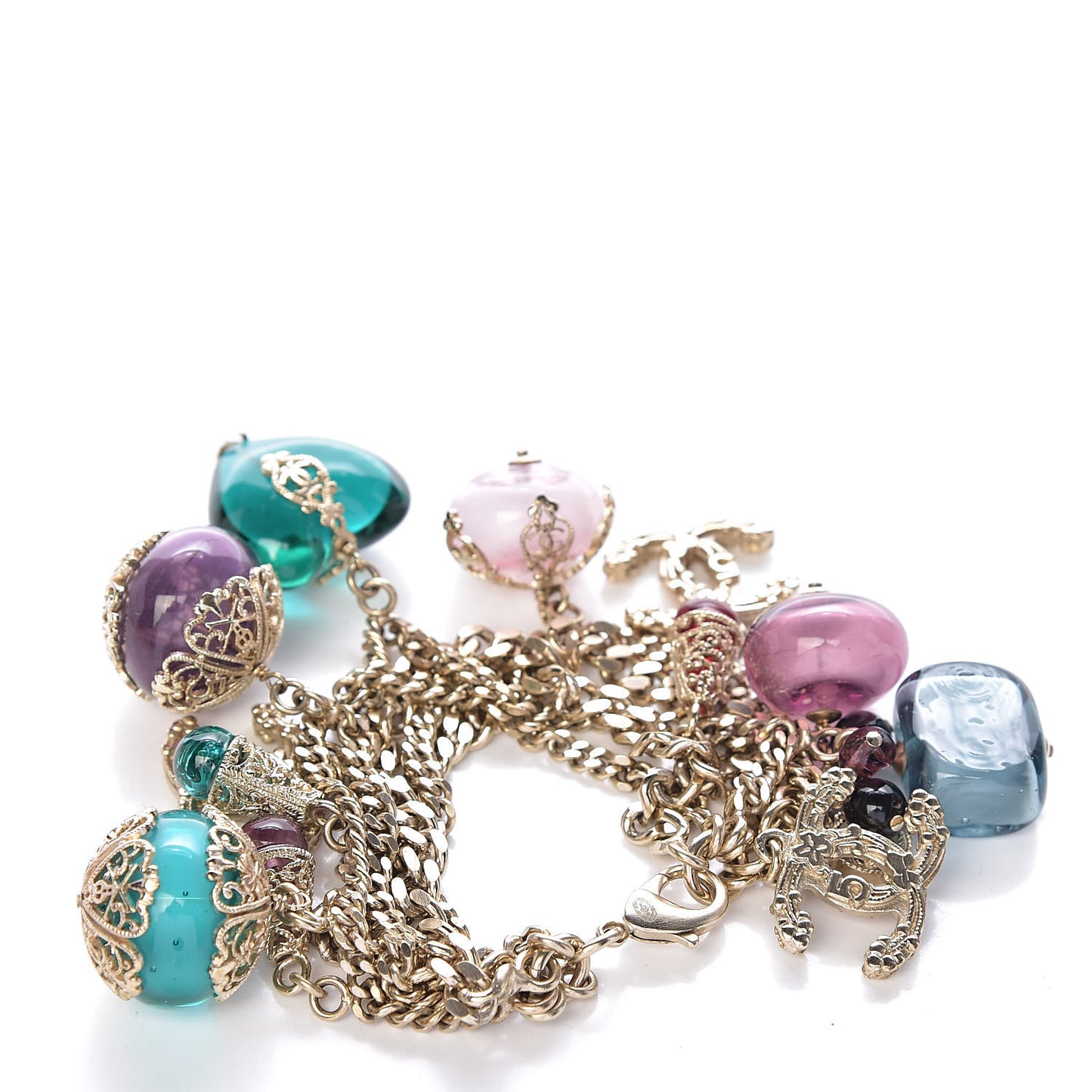 Resin Beaded CC Chain Charm Bracelet Gold Multicolor