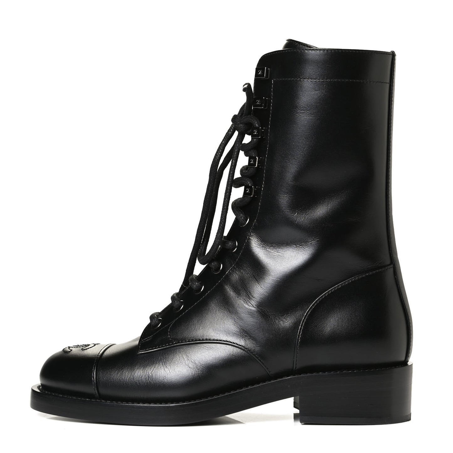 Calfskin Lace Up Combat Boots 37 Black