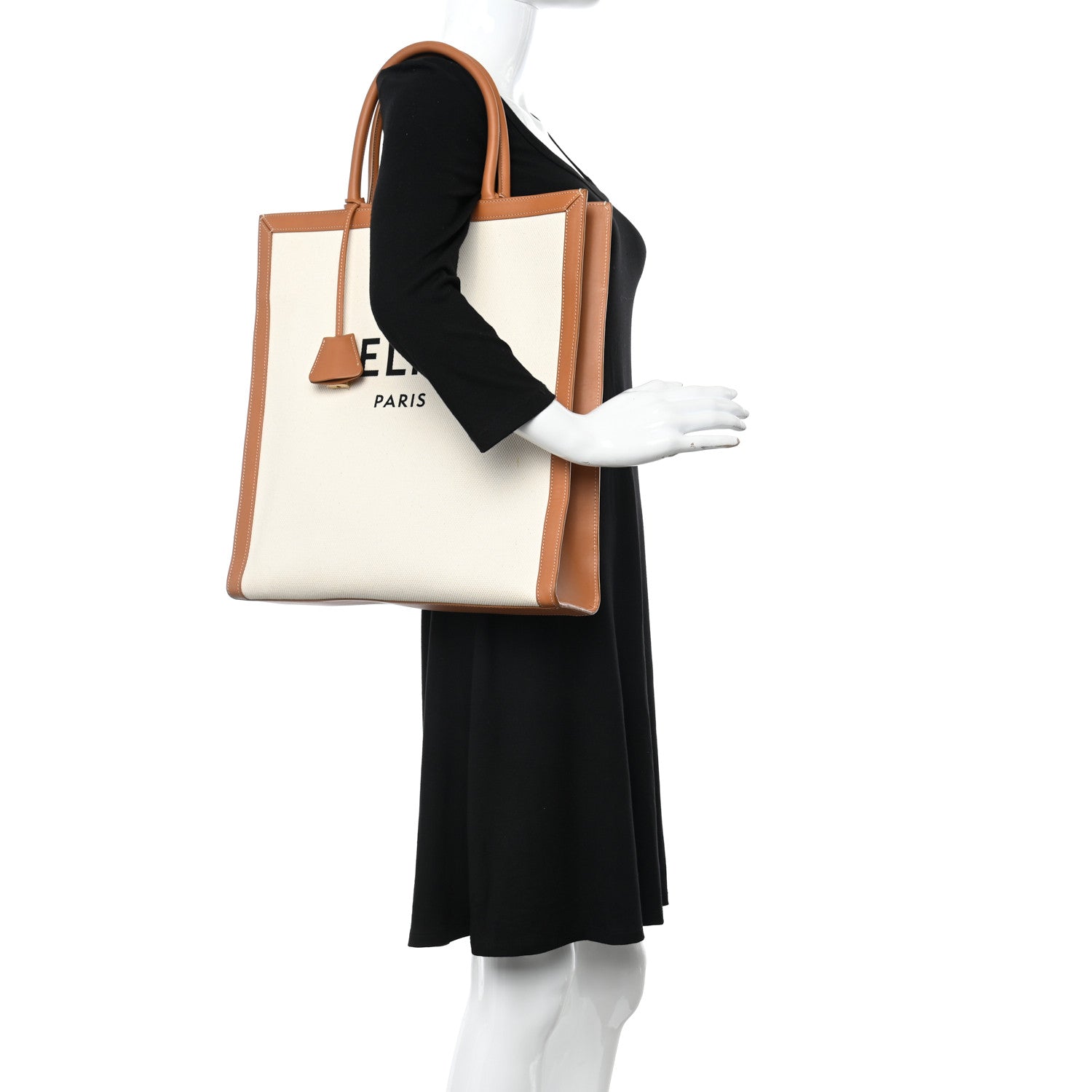 Celine Canvas Calfskin Logo Print Vertical Cabas Natural Tan 2 of 10