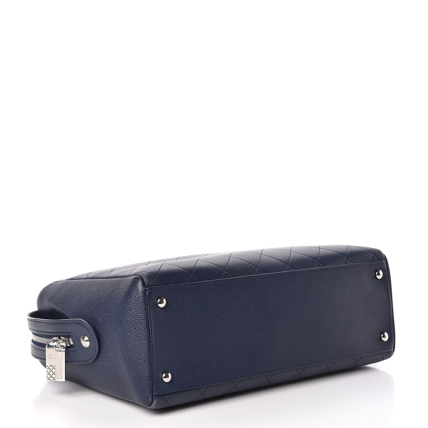Grained Calfskin Stitched Large Magnetic Shopping Tote Blue