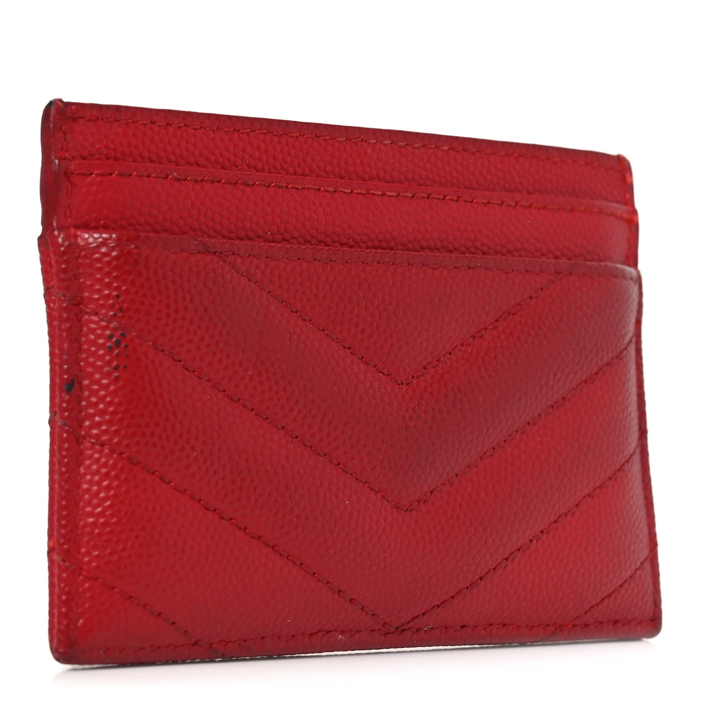Grain De Poudre Matelasse Chevron Monogram Credit Card Case New Red