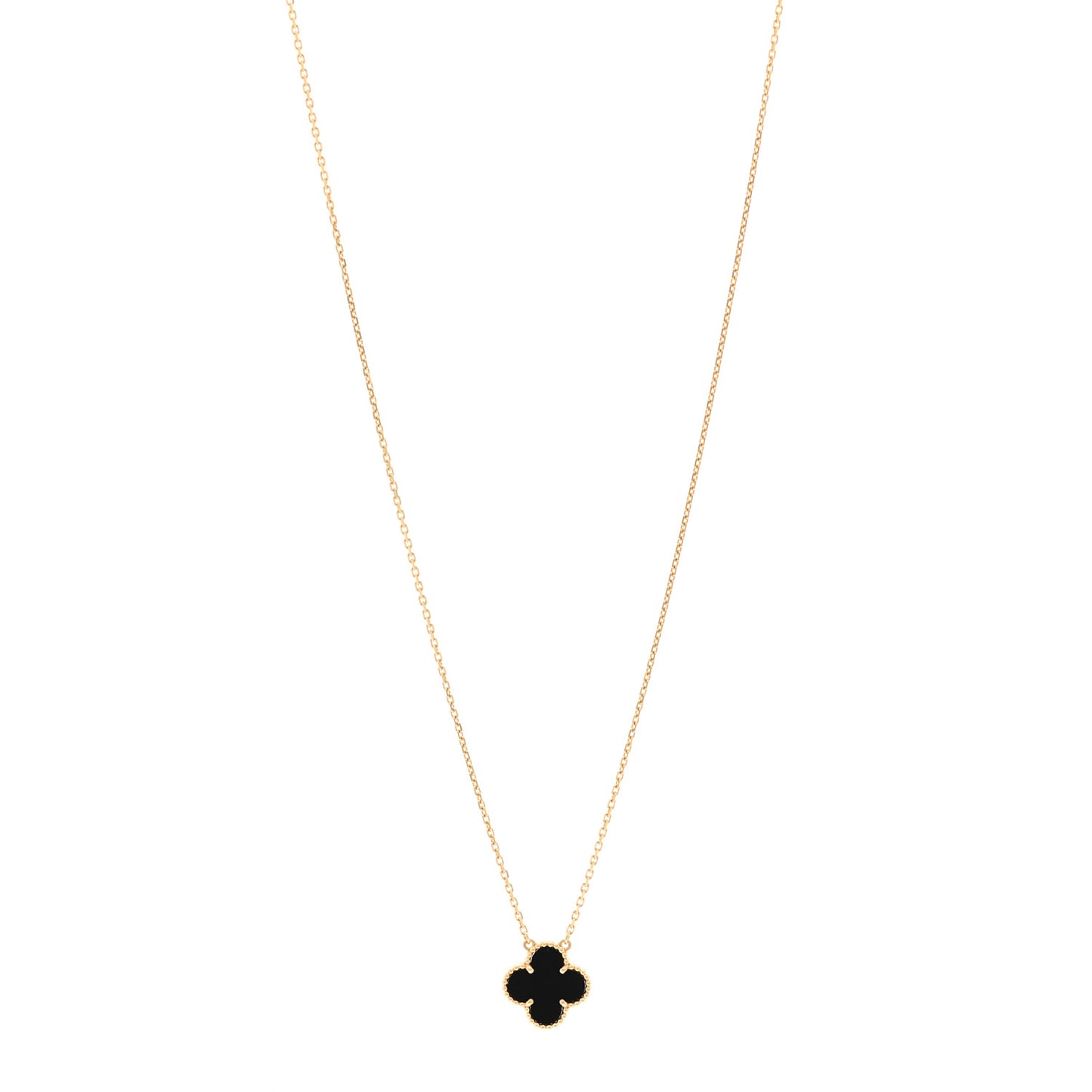 18K Yellow Gold Black Onyx Vintage Alhambra Pendant Necklace