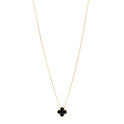 Van Cleef & Arpels 18K Yellow Gold Black Onyx Vintage Alhambra Pendant Necklace 1 of 6