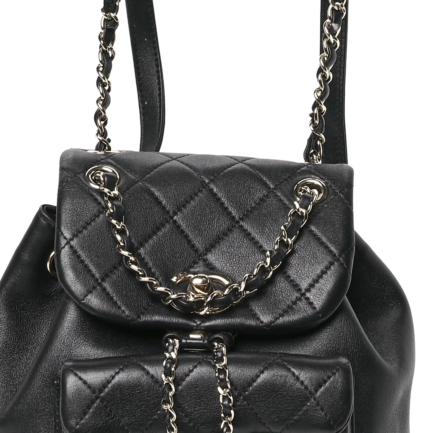 Lambskin Quilted Small Duma Drawstring Backpack Black