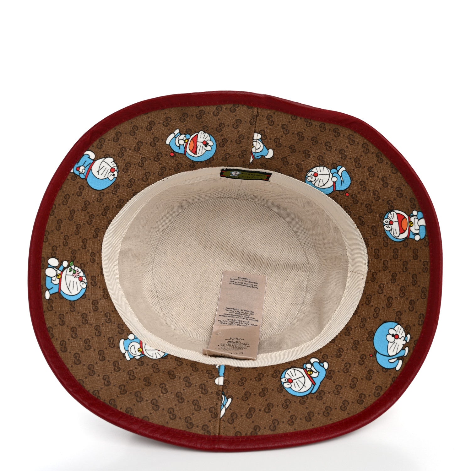 Gucci X DORAEMON Mini Vintage GG Supreme Monogram Textured Dollar Calfskin Bucket Hat L Beige Cherry Red 7 of 10