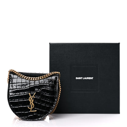 Saint Laurent Patent Crocodile Embossed Monogram Baby Kaia Crossbody Bag Black 9 of 9