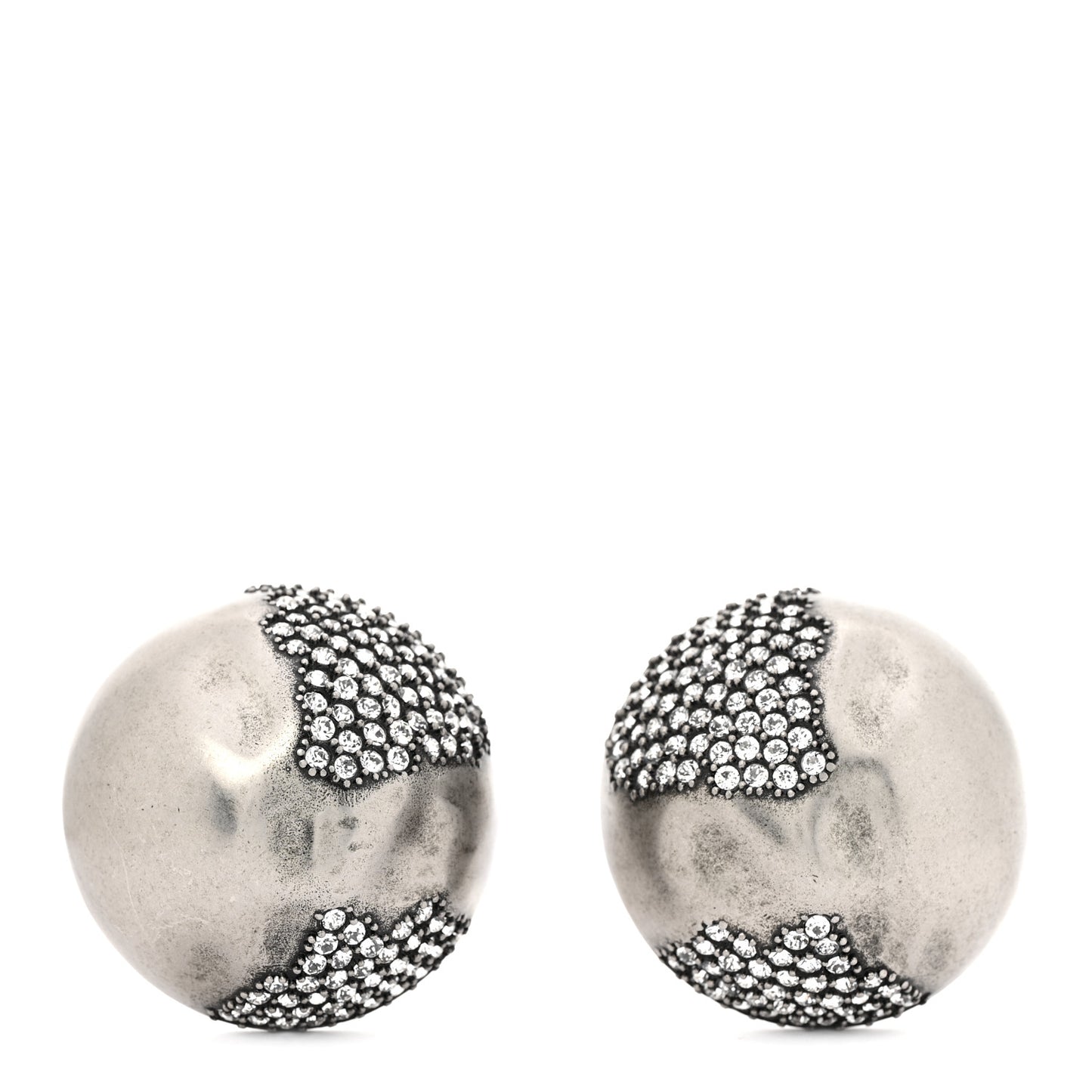 Brass Crystal Oversized Ball Clip On Earrings Silver