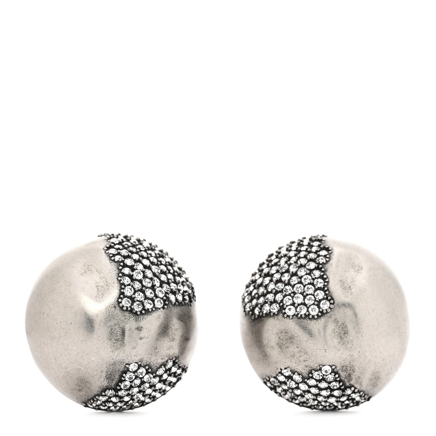 Saint Laurent Brass Crystal Oversized Ball Clip On Earrings Silver 1 of 4