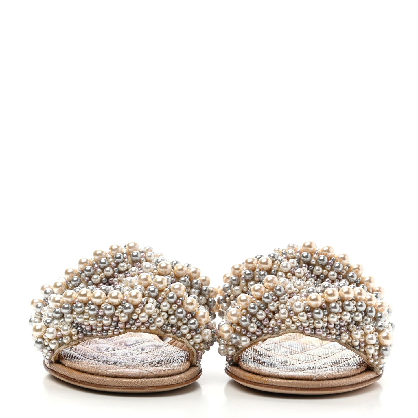 Fantasy Calfskin Pearl Cord CC Mules 35 Ivory