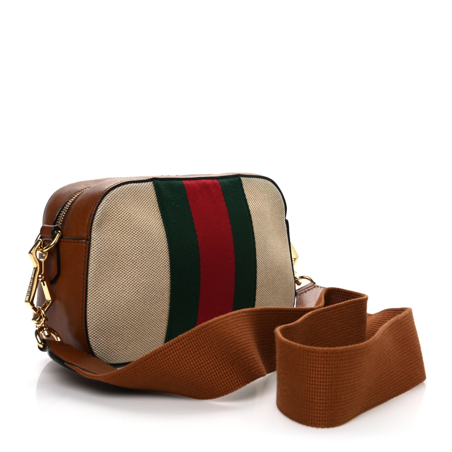 Gucci Vintage Canvas Web Shoulder Bag Sand Cuir 3 of 13