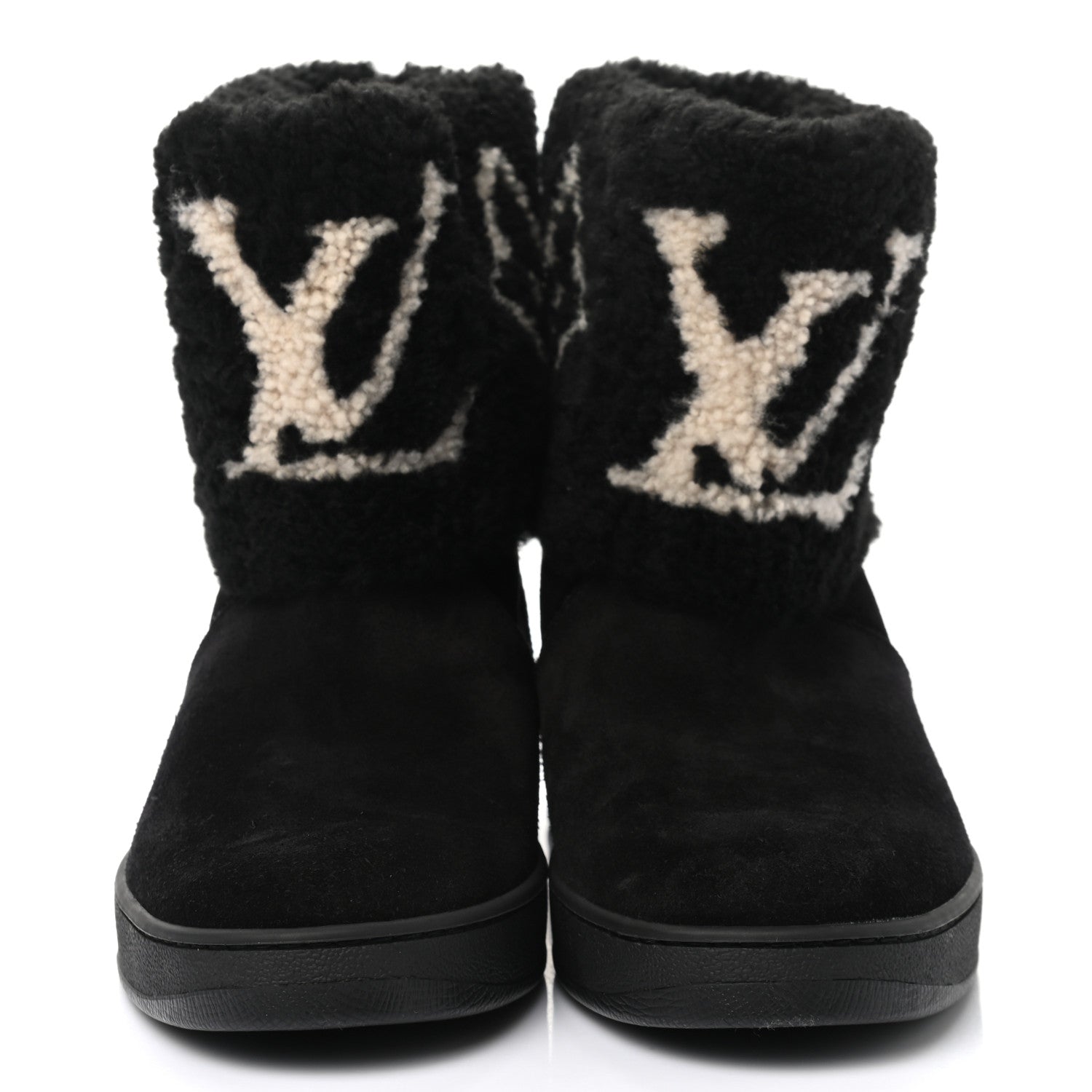 Louis Vuitton Suede Calfskin Shearling Snowdrop Flat Ankle Boot 37.5 Black 2 of 10