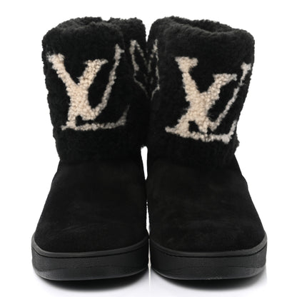 Louis Vuitton Suede Calfskin Shearling Snowdrop Flat Ankle Boot 37.5 Black 2 of 10