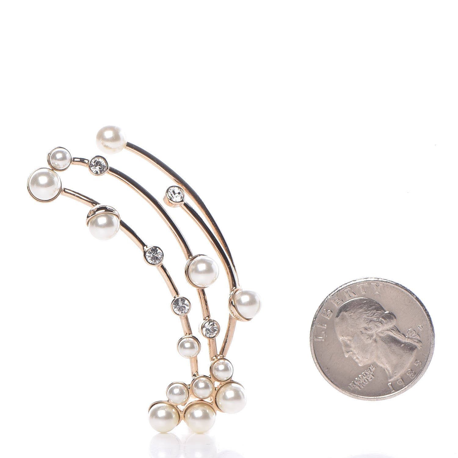 Christian Dior Pearl Crystal Clip On Earring Gold 2 of 5