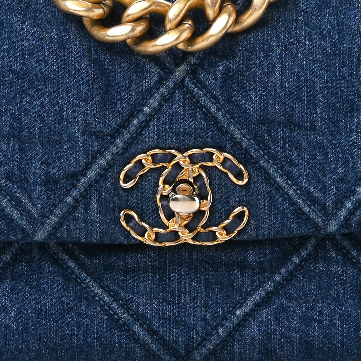 Denim Quilted Large Chanel 19 Flap Blue