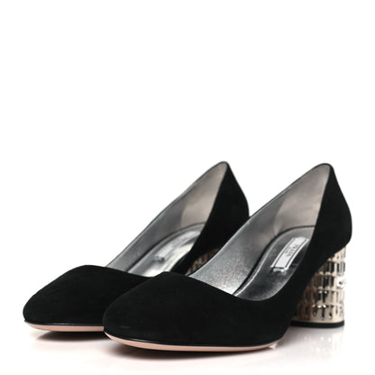 Prada Suede Crystal Block Heel Pump 39.5 Black 4 of 9