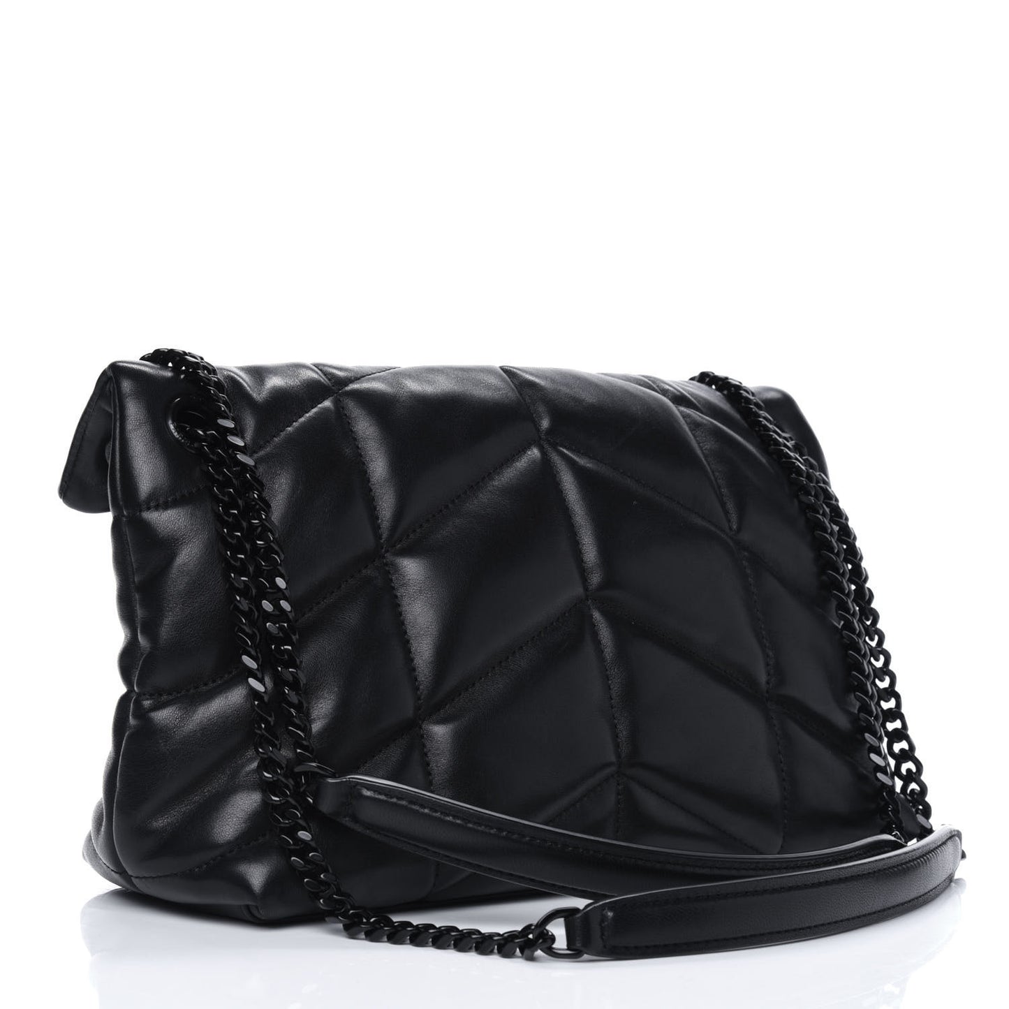 Lambskin Quilted Small Loulou Puffer Monogram Chain Satchel Black