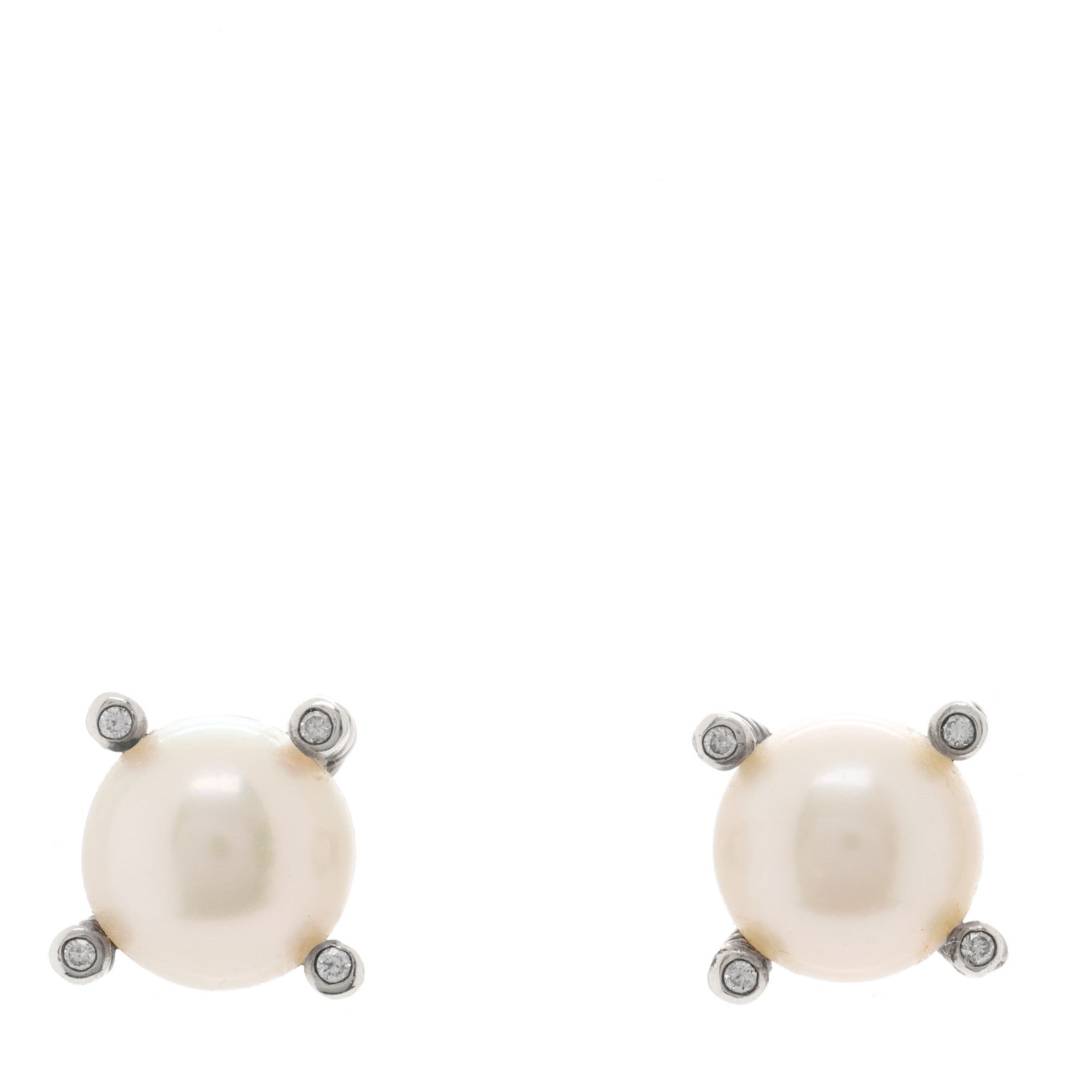 David Yurman Sterling Silver Diamond Pearl 10mm Cable Stud Earrings 1 of 4