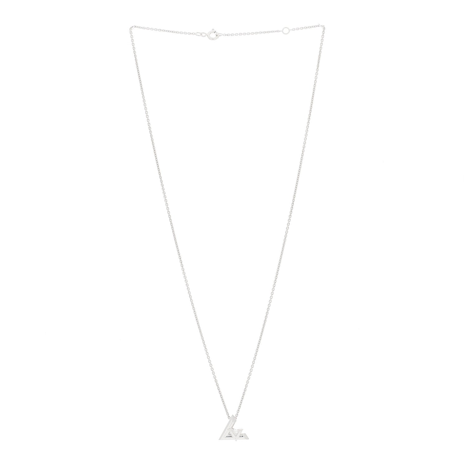 Louis Vuitton 18K White Gold Diamond Small LV Volt One Pendant Necklace 2 of 5