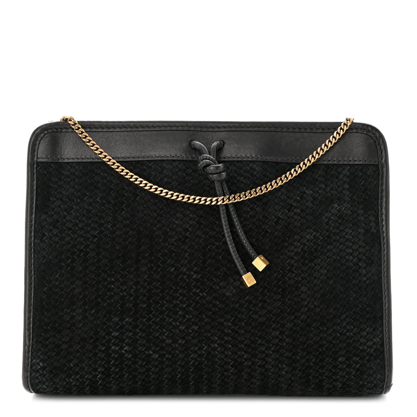 Suede Woven Baby Victoire Chain Clutch Bag Black