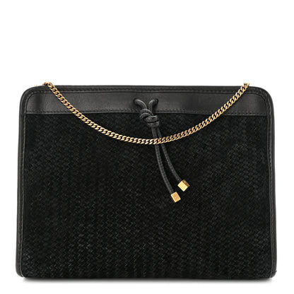 Saint Laurent Suede Woven Baby Victoire Chain Clutch Bag Black 1 of 10
