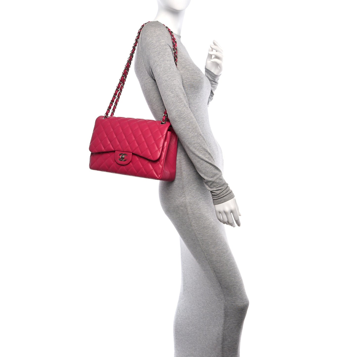 Caviar Quilted Jumbo Double Flap Dark Pink