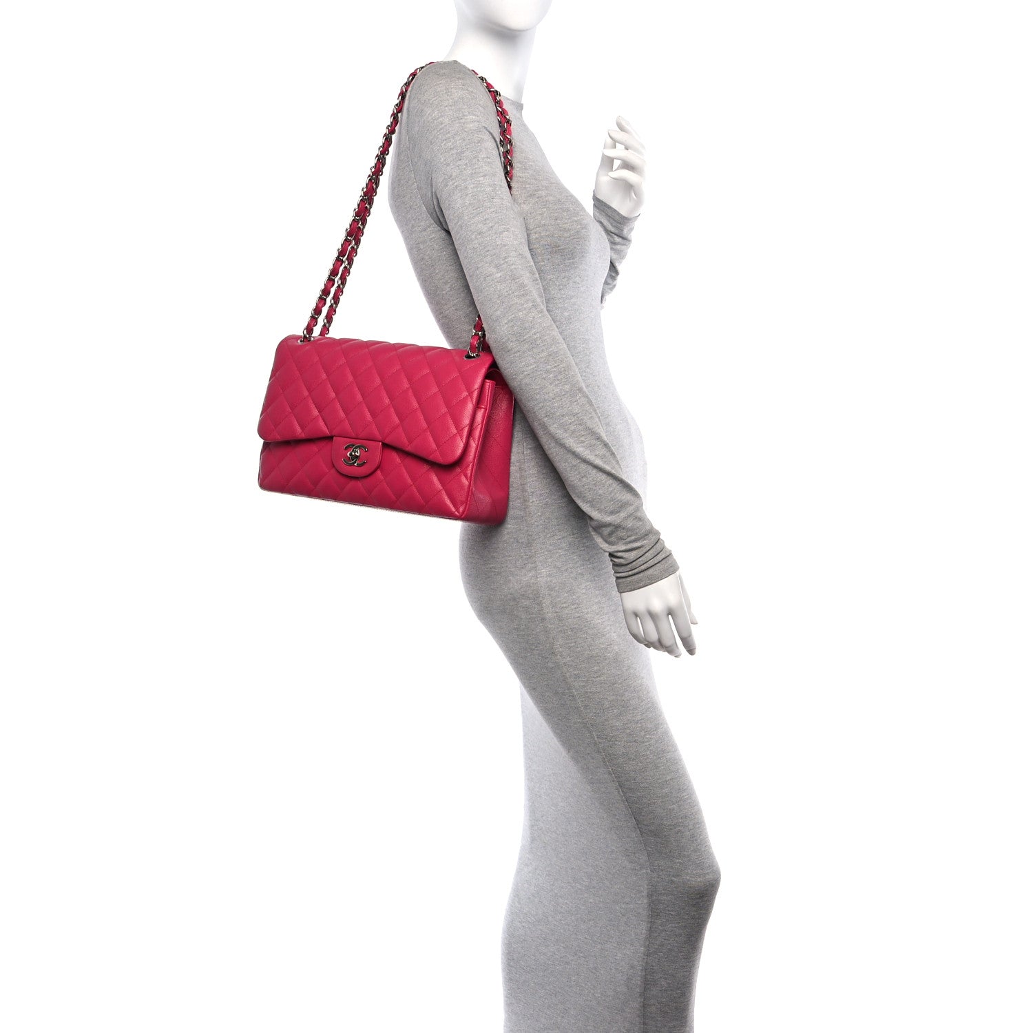 Chanel Caviar Quilted Jumbo Double Flap Dark Pink 2 of 10
