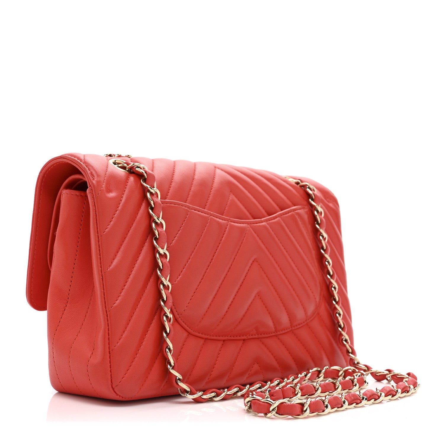 Chanel Lambskin Chevron Quilted Medium Double Flap Red 3 of 10