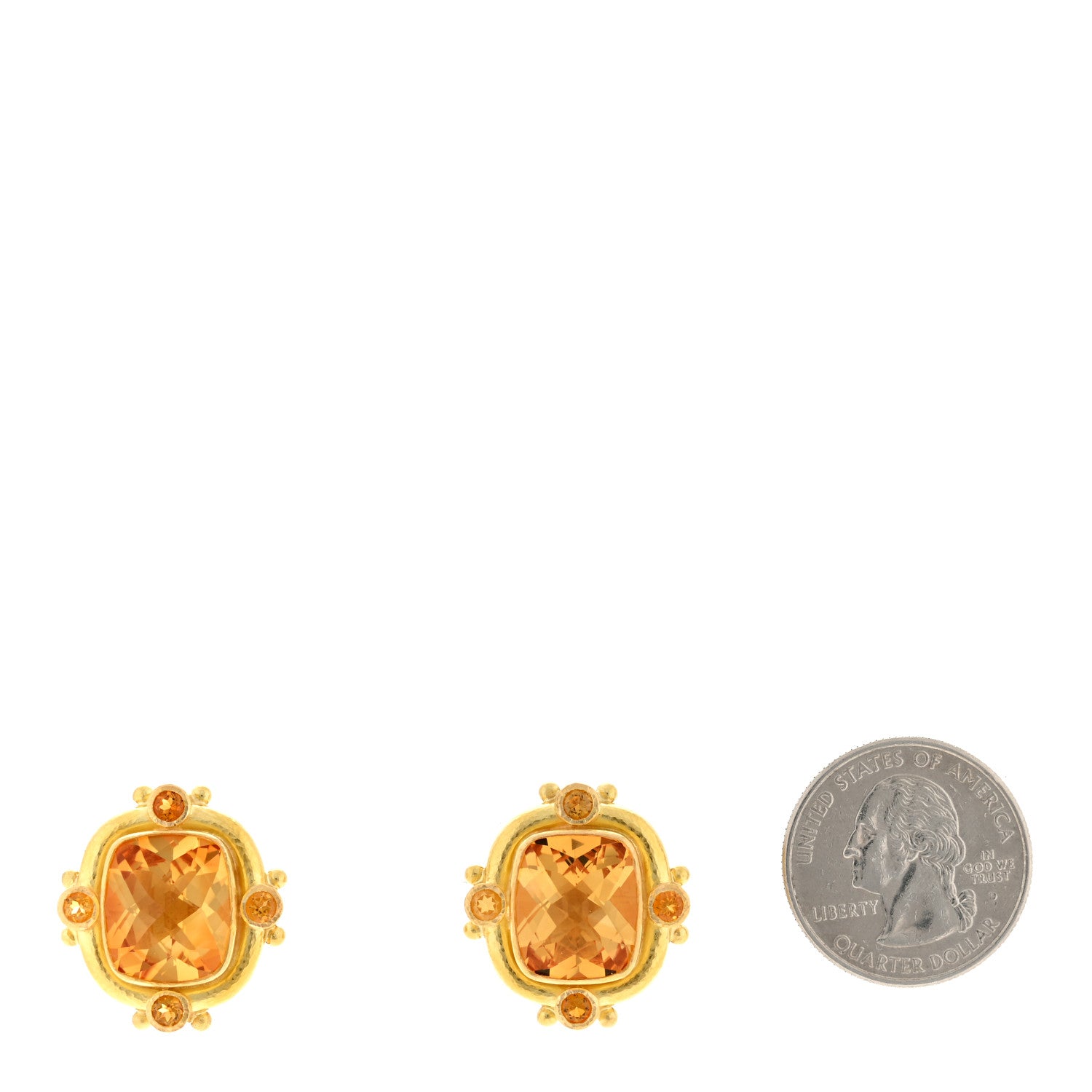 Elizabeth Locke 18K Yellow Gold Citrine Vertical Cushion Cut Earrings 2 of 4