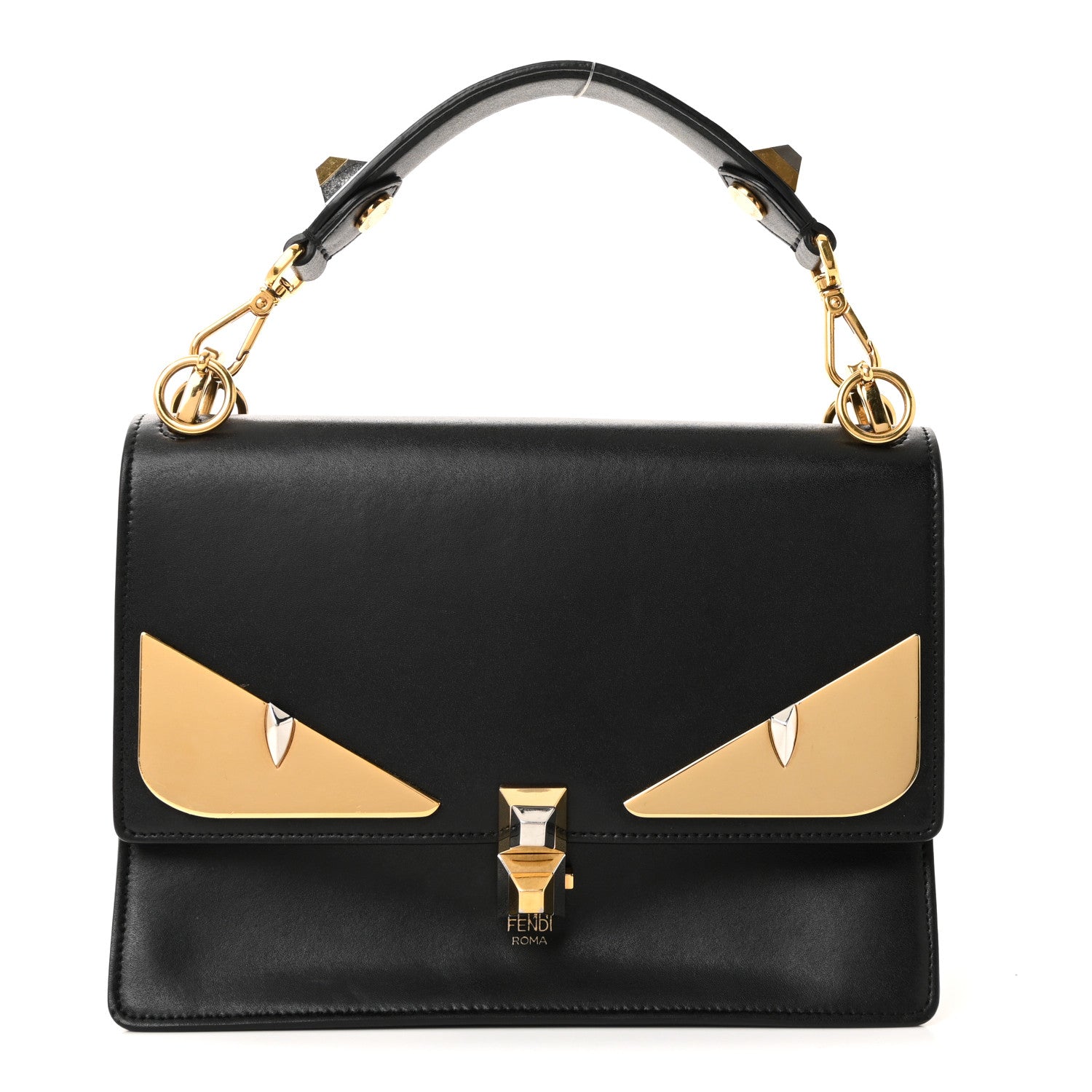 Fendi Vitello Liberty Lucido Metal Monster Eyes Studded Kan I Shoulder Bag Black 1 of 10